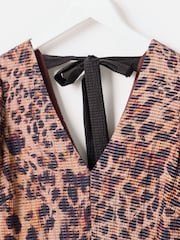 Oliver Bonas Brown Animal Print V-Neck Puff Sleeve Midi Dress - Image 5 of 8