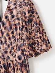 Oliver Bonas Brown Animal Print V-Neck Puff Sleeve Midi Dress - Image 6 of 8