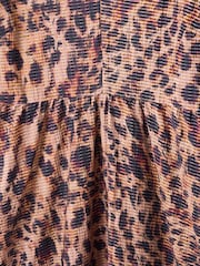 Oliver Bonas Brown Animal Print V-Neck Puff Sleeve Midi Dress - Image 7 of 8