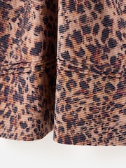 Oliver Bonas Brown Animal Print V-Neck Puff Sleeve Midi Dress - Image 8 of 8