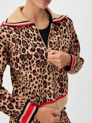 Oliver Bonas Natural Animal Print Zip Up Knitted Bomber Jacket - Image 1 of 8