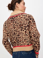 Oliver Bonas Natural Animal Print Zip Up Knitted Bomber Jacket - Image 2 of 8