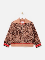 Oliver Bonas Natural Animal Print Zip Up Knitted Bomber Jacket - Image 3 of 8