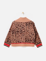 Oliver Bonas Natural Animal Print Zip Up Knitted Bomber Jacket - Image 4 of 8