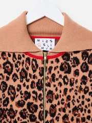 Oliver Bonas Natural Animal Print Zip Up Knitted Bomber Jacket - Image 5 of 8