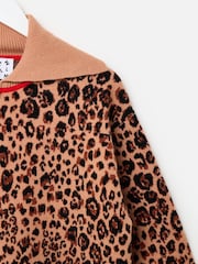 Oliver Bonas Natural Animal Print Zip Up Knitted Bomber Jacket - Image 6 of 8