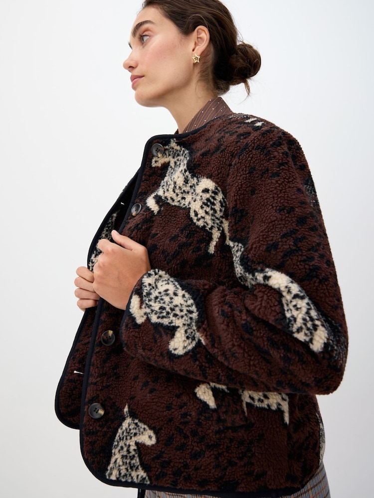 Oliver Bonas Brown Horse Print Borg Jacket - Image 1 of 8 Oliver Bonas Brown Horse Print Borg Jacket - Image 1 of 8