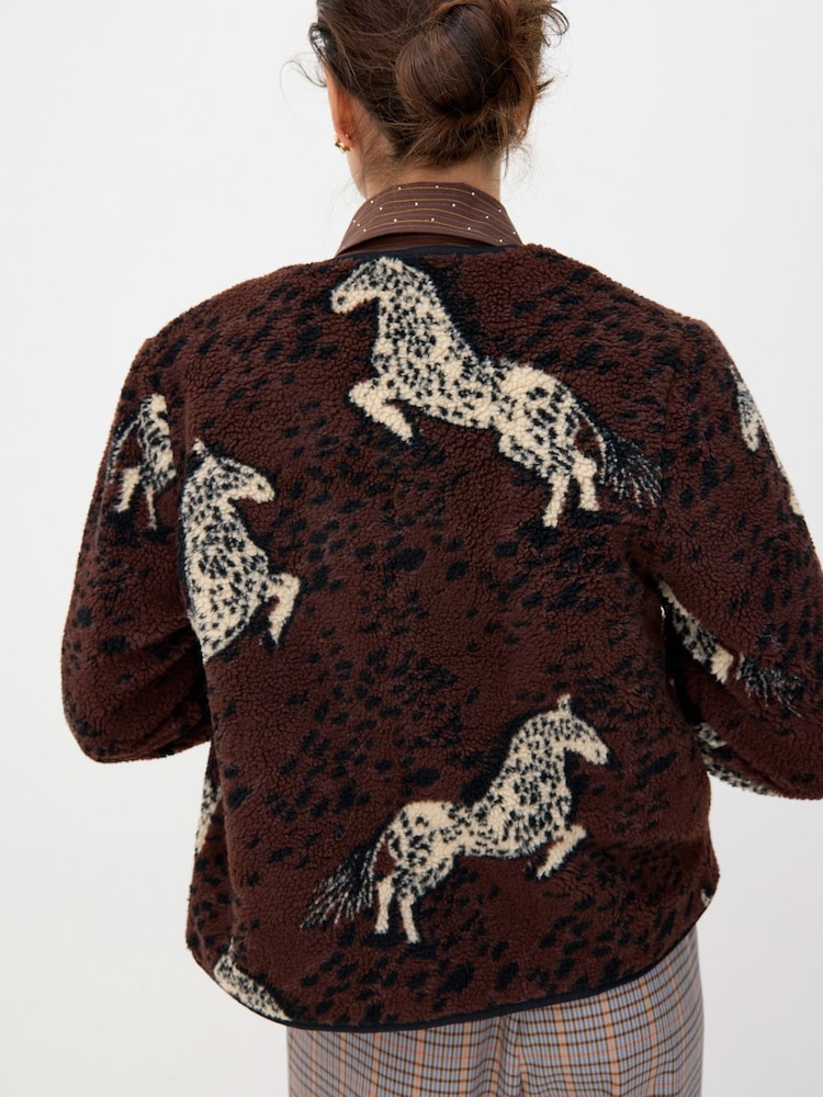 Oliver Bonas Brown Horse Print Borg Jacket - Image 2 of 8 Oliver Bonas Brown Horse Print Borg Jacket - Image 2 of 8