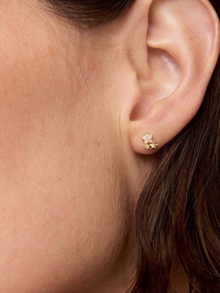 Oliver Bonas Gold Estelle Cubic Zirconia Star Cluster Plated Stud Earrings - Image 3 of 3 Oliver Bonas Gold Estelle Cubic Zirconia Star Cluster Plated Stud Earrings - Image 3 of 3