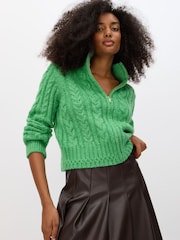 Oliver Bonas Green Cable Knit  Zip Up Knitted Bomber Jacket - Image 1 of 8