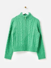 Oliver Bonas Green Cable Knit  Zip Up Knitted Bomber Jacket - Image 3 of 8