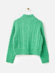 Oliver Bonas Green Cable Knit  Zip Up Knitted Bomber Jacket - Image 4 of 8