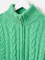 Oliver Bonas Green Cable Knit  Zip Up Knitted Bomber Jacket - Image 5 of 8