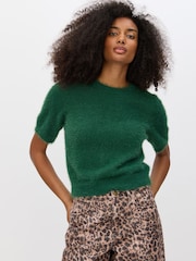 Oliver Bonas Green Sparkle Eyelash Knitted T-Shirt - Image 1 of 7