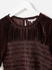 Oliver Bonas Brown Velvet Shirred T-Shirt Mini Dress - Image 5 of 8