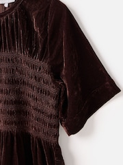 Oliver Bonas Brown Velvet Shirred T-Shirt Mini Dress - Image 6 of 8