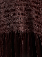 Oliver Bonas Brown Velvet Shirred T-Shirt Mini Dress - Image 7 of 8