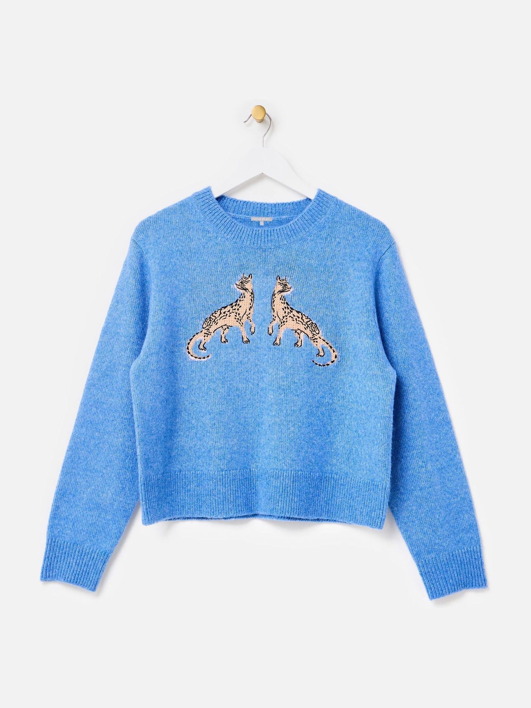 Buy Oliver Bonas Blue Panther Embroidered Crew Neck Knitted Jumper