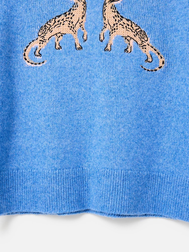 Oliver Bonas Blue Panther Embroidered Crew Neck Knitted Jumper - Image 8 of 8 Oliver Bonas Blue Panther Embroidered Crew Neck Knitted Jumper - Image 8 of 8