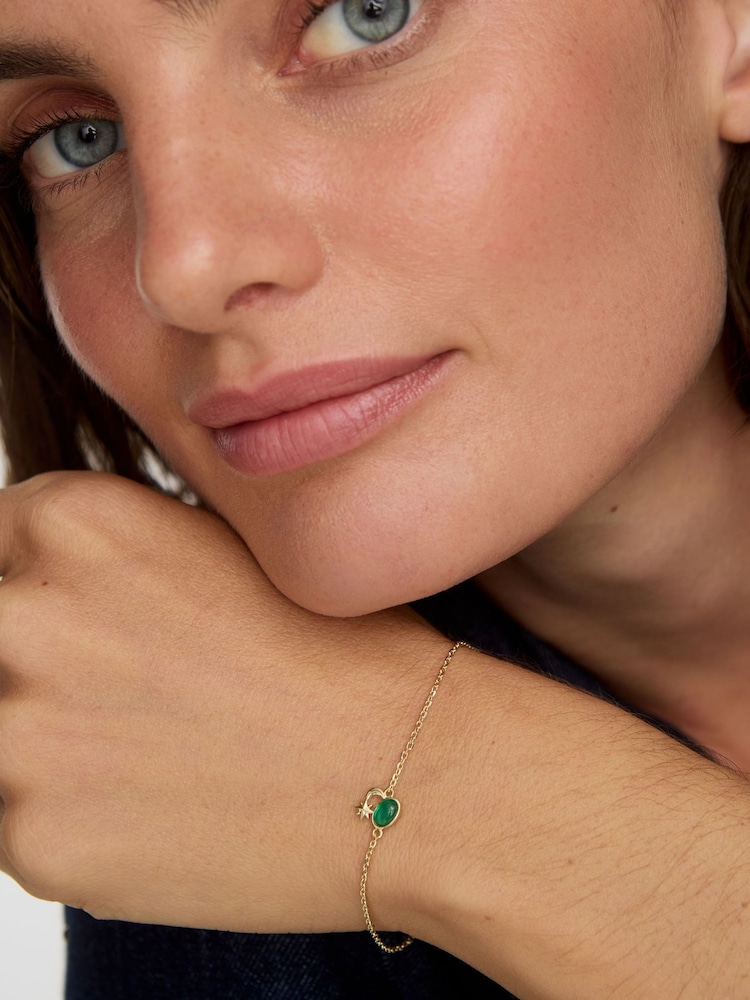 Oliver Bonas Green Celeste Moon & Star Onyx Inlay Chain Bracelet - Image 4 of 4 Oliver Bonas Green Celeste Moon & Star Onyx Inlay Chain Bracelet - Image 4 of 4