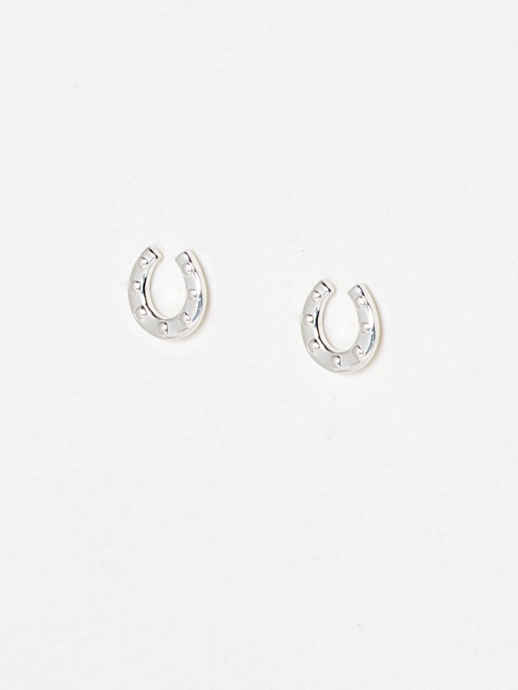 Oliver Bonas Silver Dixon Hammered Horseshoe Stud Earrings - Image 1 of 4 Oliver Bonas Silver Dixon Hammered Horseshoe Stud Earrings - Image 1 of 4