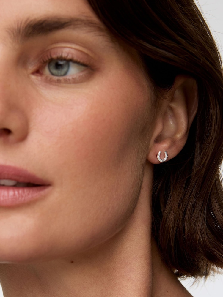 Oliver Bonas Silver Dixon Hammered Horseshoe Stud Earrings - Image 4 of 4 Oliver Bonas Silver Dixon Hammered Horseshoe Stud Earrings - Image 4 of 4