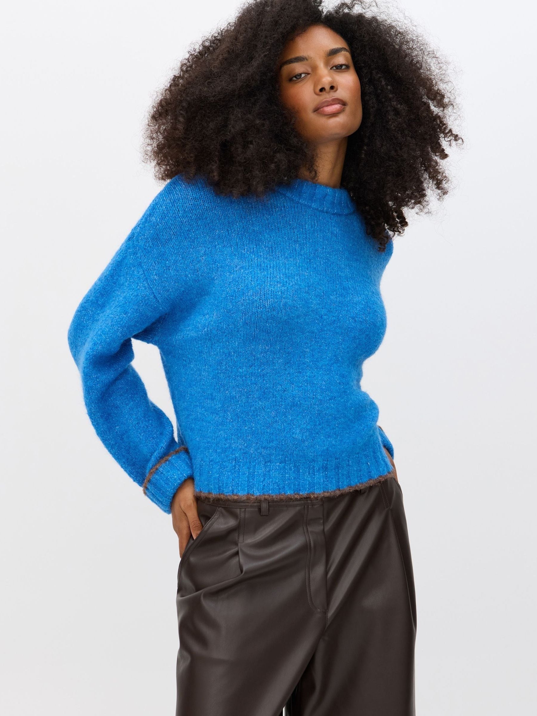 Buy Oliver Bonas Blue Trim Crew Neck Knitted Jumper from the Next
