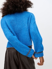 Oliver Bonas Blue Trim Crew Neck Knitted Jumper - Image 2 of 8