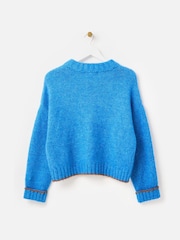 Oliver Bonas Blue Trim Crew Neck Knitted Jumper - Image 4 of 8