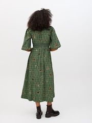 Oliver Bonas Green Horse Print V-Neck Midi Dress - Image 2 of 8