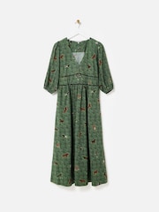 Oliver Bonas Green Horse Print V-Neck Midi Dress - Image 3 of 8