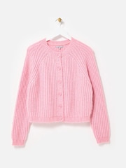 Oliver Bonas Pink Sparkle Ribbed Crew Neck Knitted Cardigan - Image 3 of 8