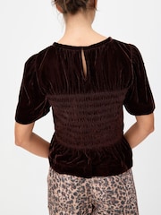 Oliver Bonas Brown Velvet Shirred Bodice T-Shirt - Image 2 of 7
