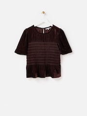 Oliver Bonas Brown Velvet Shirred Bodice T-Shirt - Image 3 of 7