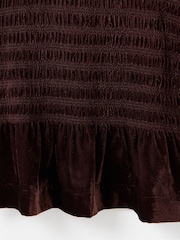 Oliver Bonas Brown Velvet Shirred Bodice T-Shirt - Image 5 of 7