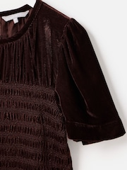 Oliver Bonas Brown Velvet Shirred Bodice T-Shirt - Image 6 of 7