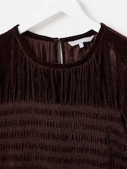 Oliver Bonas Brown Velvet Shirred Bodice T-Shirt - Image 7 of 7