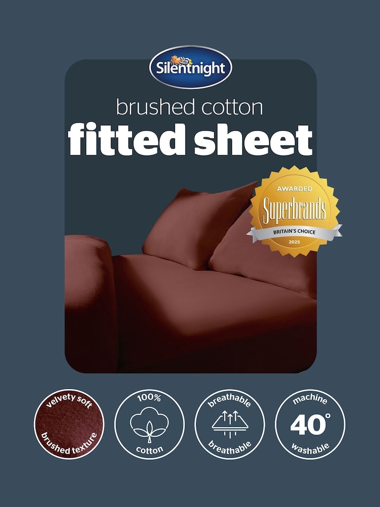 Silentnight Burgundy Brushed Cotton Fitted Sheet - Image 6 of 6 Silentnight Burgundy Brushed Cotton Fitted Sheet - Image 6 of 6