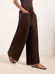Friends Like These Chocolate Brown Shirred Tie Waist Wide Leg Trousers - Image 2 of 5