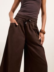 Friends Like These Chocolate Brown Shirred Tie Waist Wide Leg Trousers - Image 3 of 5