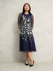 Hobbs Blue Lois Embroidered Dress - Image 1 of 4