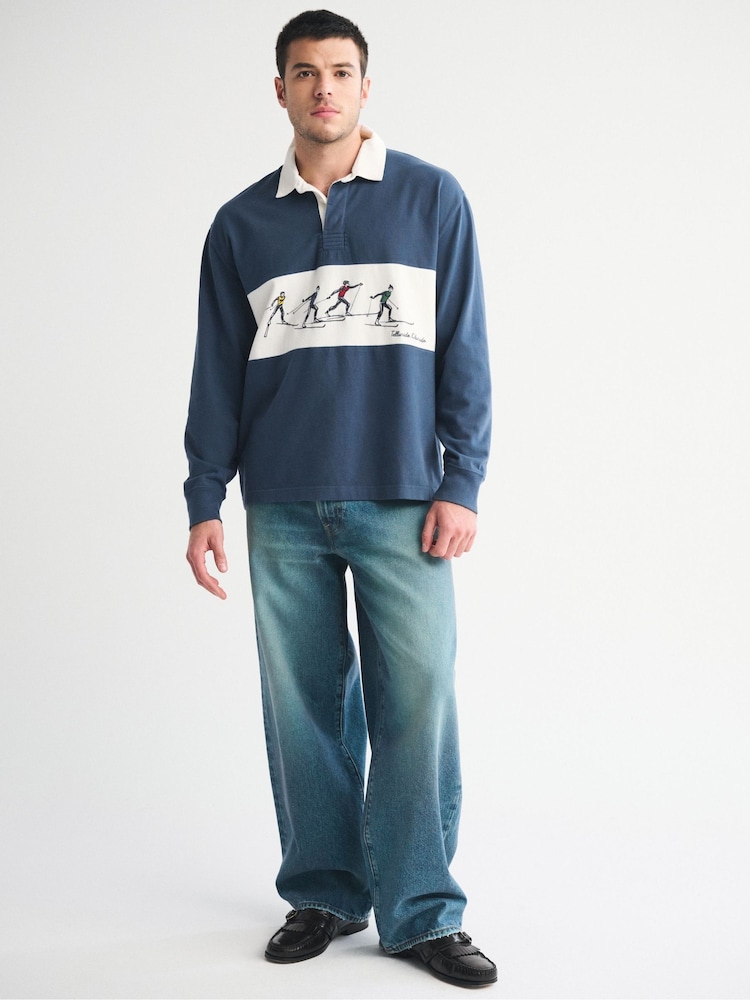 Abercrombie & Fitch Blue Long Sleeve Rugby Polo Shirt - Image 1 of 8