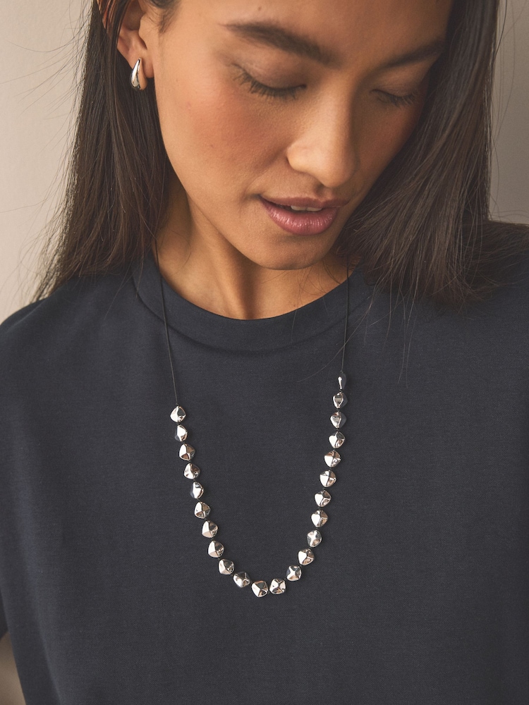 Sølv Tone - Grovt perlesnorhalskjede - Bilde 1 av 6