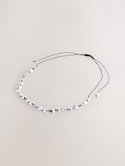 Sølv Tone - Grovt perlesnorhalskjede - Bilde 4 av 6