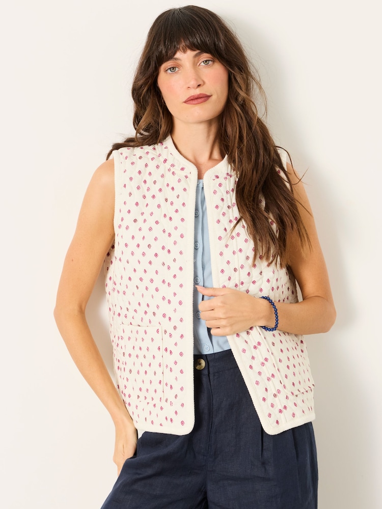 FatFace Ivory Petite Petite Floral Ivory Waistcoat - Image 1 of 9