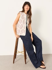 FatFace Ivory Petite Petite Floral Ivory Waistcoat - Image 6 of 9