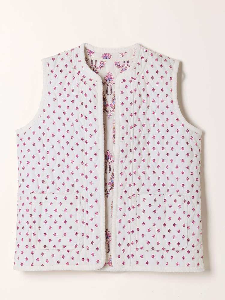 FatFace Ivory Petite Petite Floral Ivory Waistcoat - Image 9 of 9