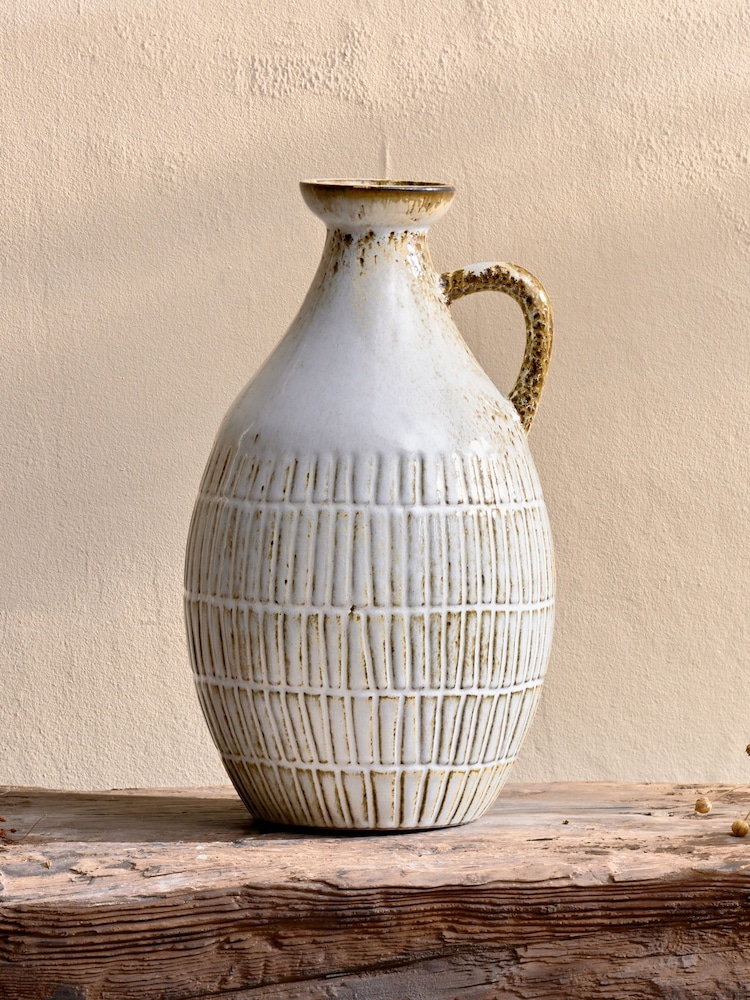 Nkuku White Anjuna Reactive Glaze Decorative Jug - Image 1 of 3