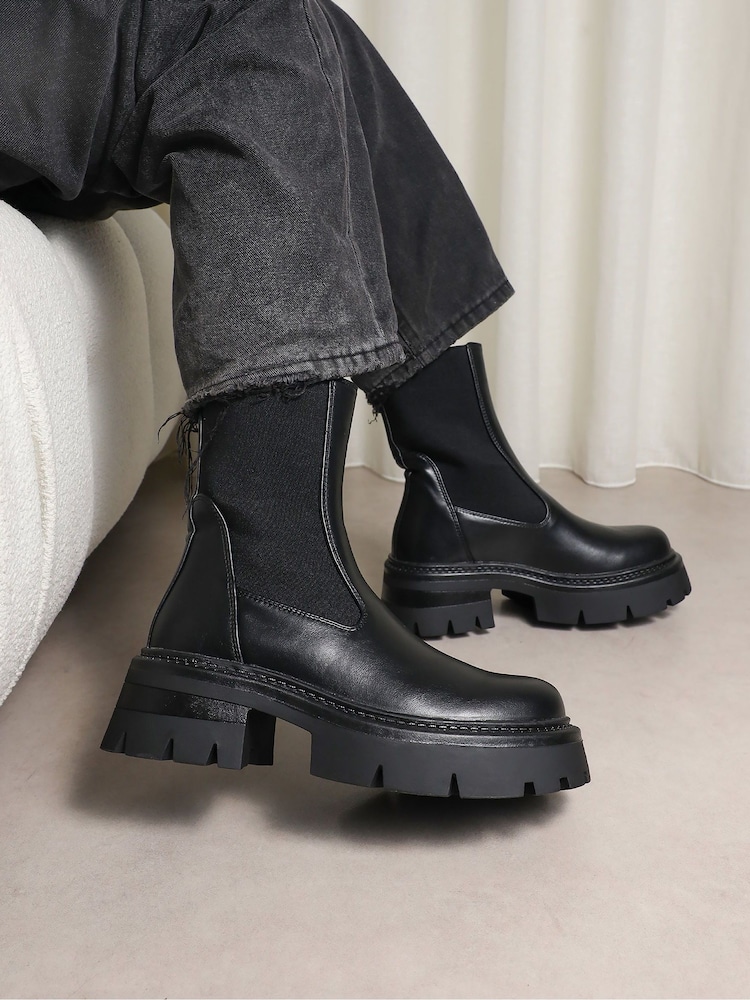 Simmi London Black Perez Sock Chunky Ankle Boots - Image 1 of 4 Simmi London Black Perez Sock Chunky Ankle Boots - Image 1 of 4