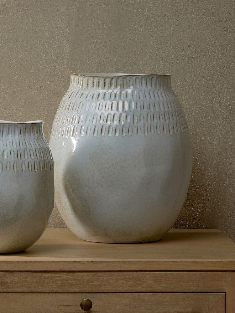 Nkuku Off White Anjuna Reactive Glaze Ceramic Vase - Image 1 of 4